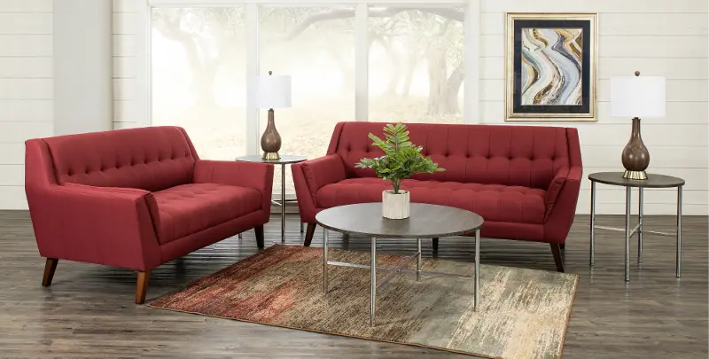 Celeste Mid Century Modern Red 5 Piece, Red Living Room Set Leather