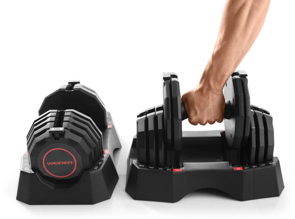 Weider Select-a-Weight 50 Lb. Adjustable Dumbbell Set and Storage Tray-1