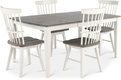 Farmhouse Whitewash And Gray 5 Piece, Swivel Dining Room Chairs