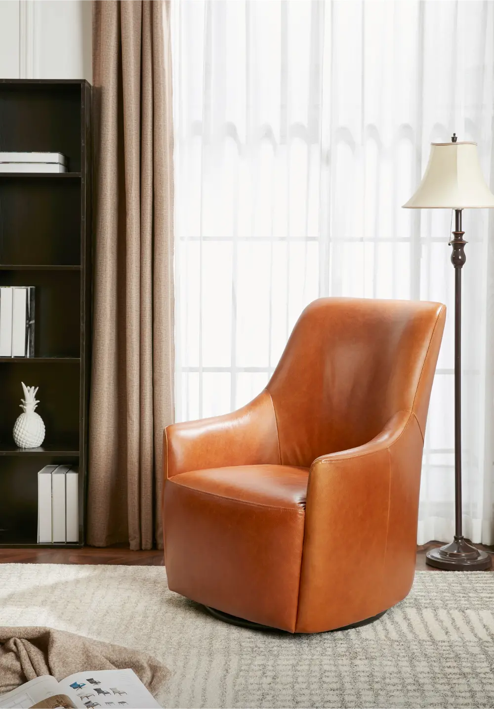 Camel Brown Leather Swivel Accent Chair - Bradley-1