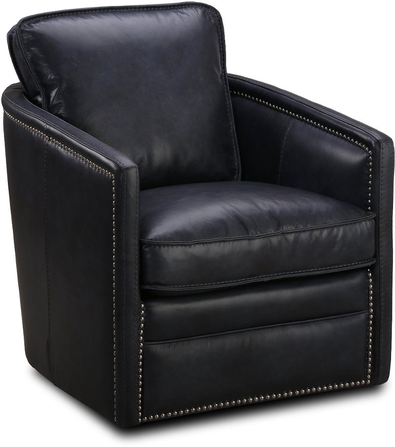 Black Leather Self Centering Swivel, Leather Swivel Club Chair