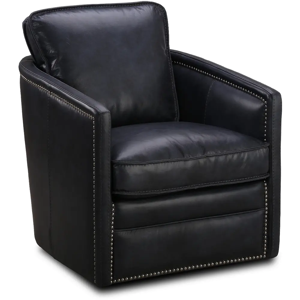 St. James Black Leather Self Centering Swivel Chair-1