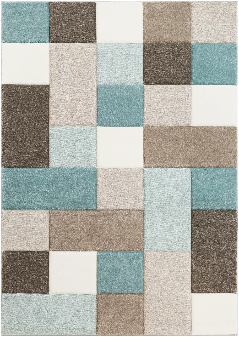 Santa Monica 8 x 10 Taupe and Aqua Color Block Area Rug-1