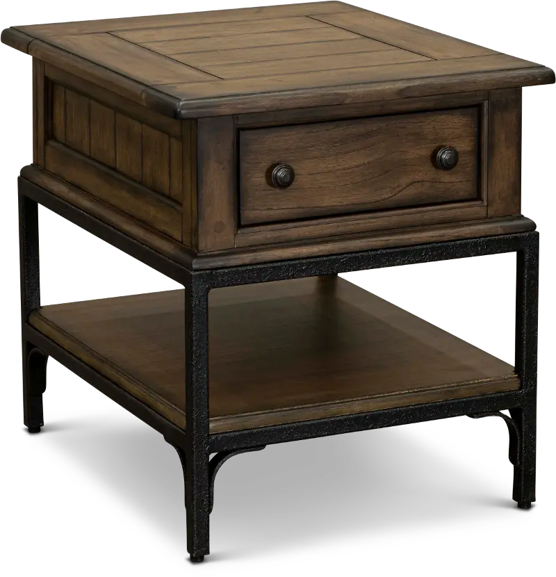 Rustic Taupe End Table With 1 Drawer, Stone Top End Table With Drawer