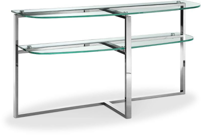 Medlock Chrome And Glass Sofa Table, Chrome And Glass Console Table With Shelf