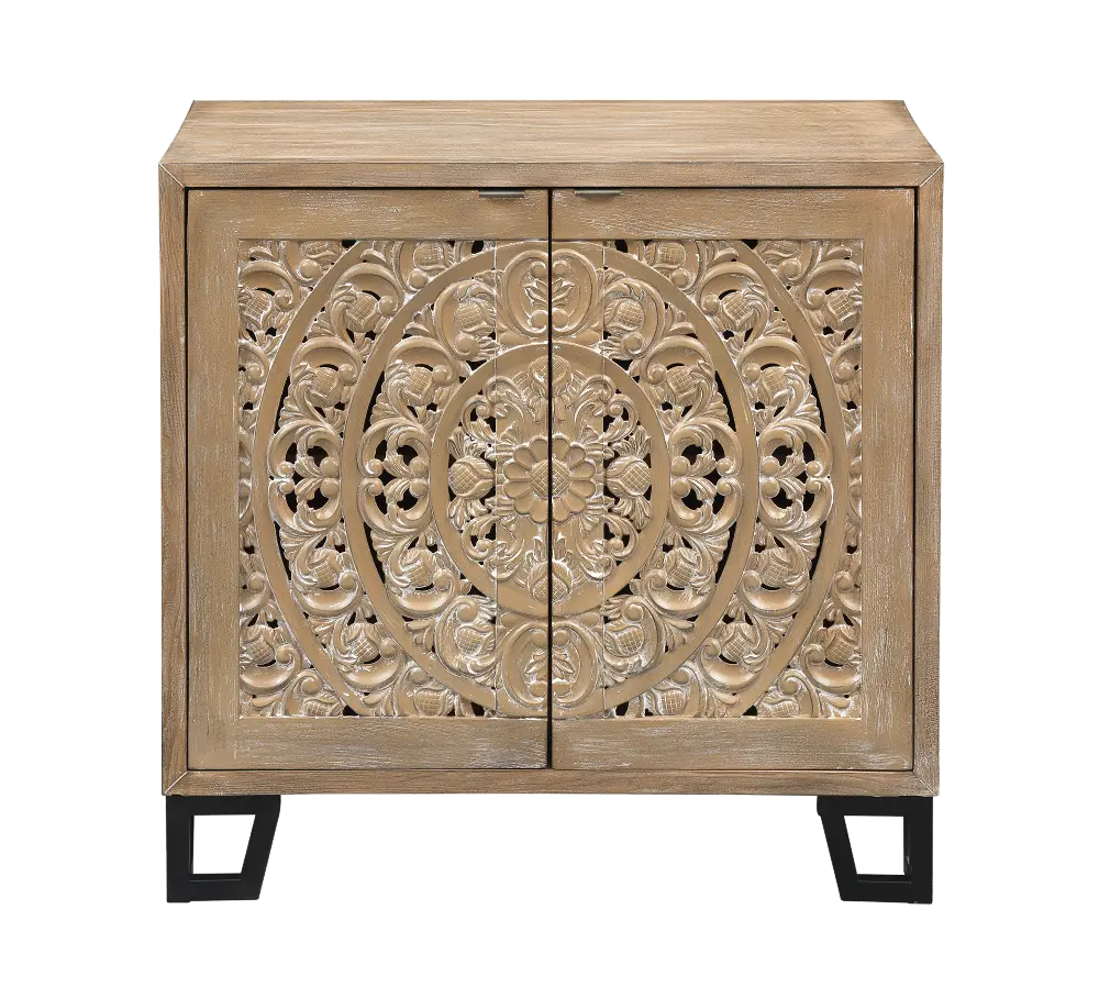 40240/DECORATIVECBNT Butterscotch Circular Carved Two Door Cabinet-1