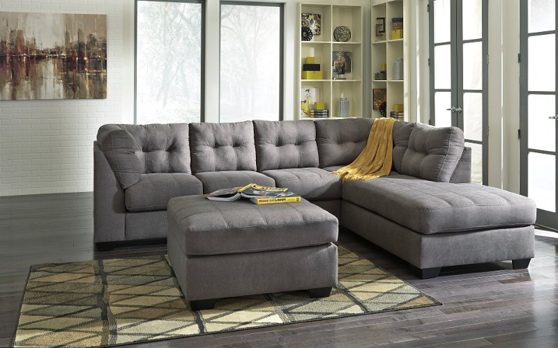 Gray 2 Piece Sectional Sofa With Raf, 2 Piece Sectional Sofa With Ottoman