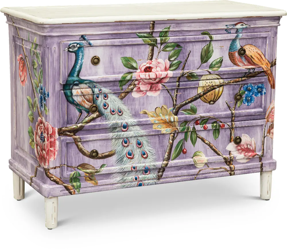 Multi Color Floral Artwork 3 Drawer Accent Cabinet-1