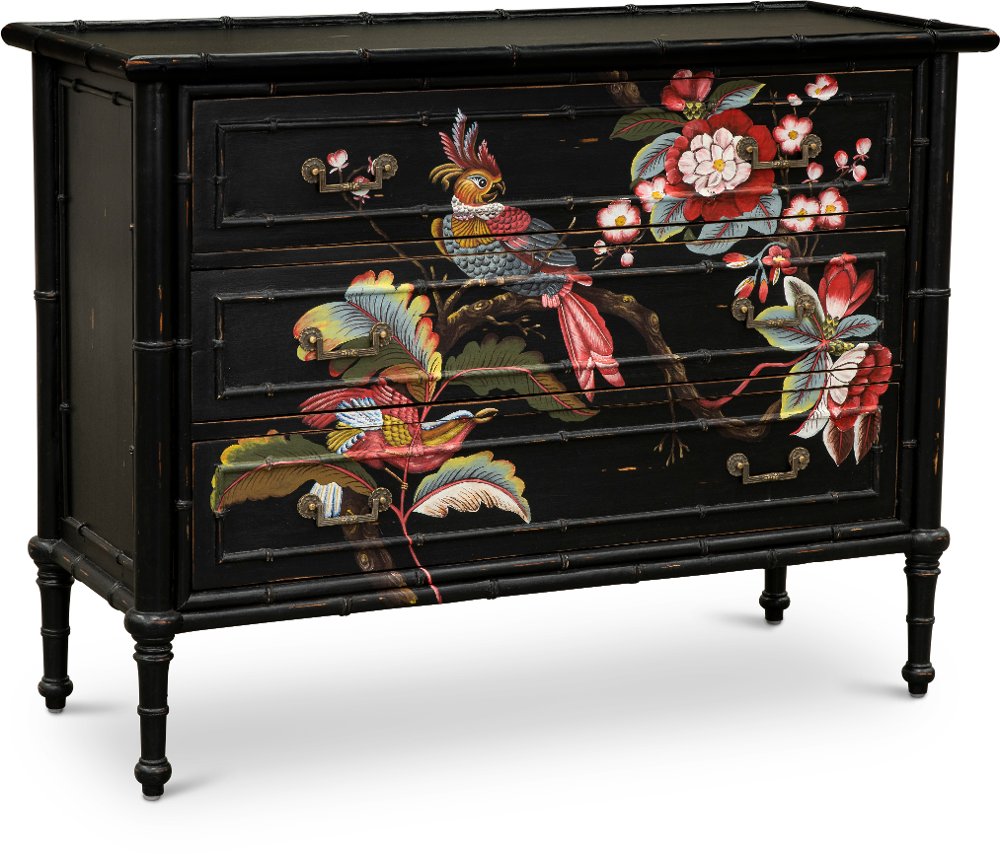 Black and Multi Color Artwork 3 Drawer Accent Cabinet
