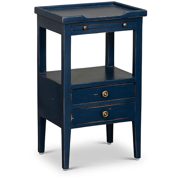 Eton Navy Blue 2 Drawer Side Table with Pull Out Shelf-1