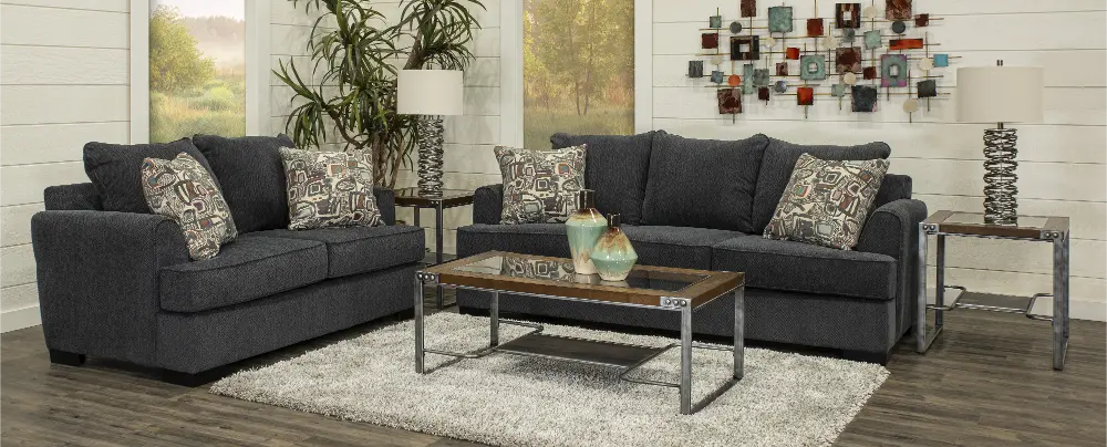 Charcoal Gray 2 Piece Living Room Set - Webster-1