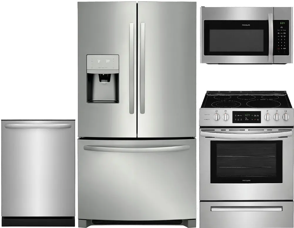 KIT Frigidaire 4 Piece Electric Kitchen Appliance Package with 26.8 cu. ft. French Door Refrigerator - Stainless Steel-1