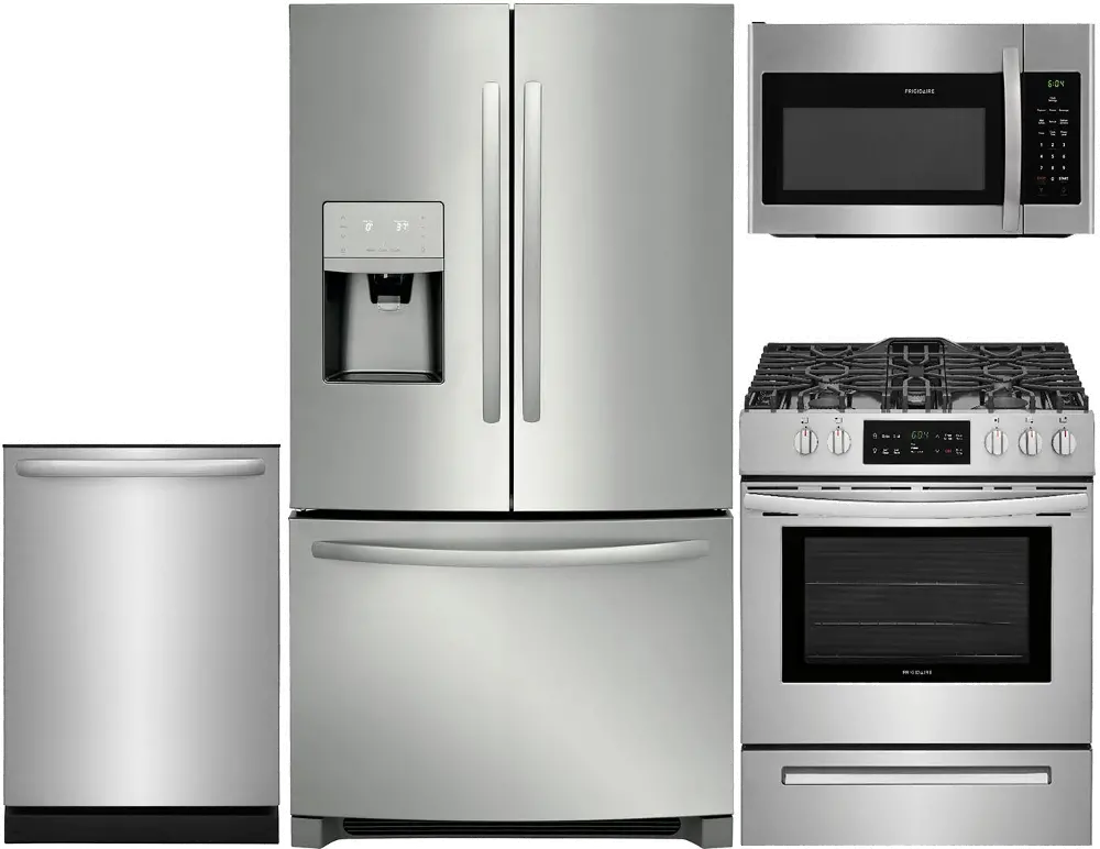 .FRG-S/S-4PC-BTM-GAS Frigidaire 4 Piece Gas Kitchen Appliance Package with 26.8 cu. ft. French Door Refrigerator - Stainless Steel-1