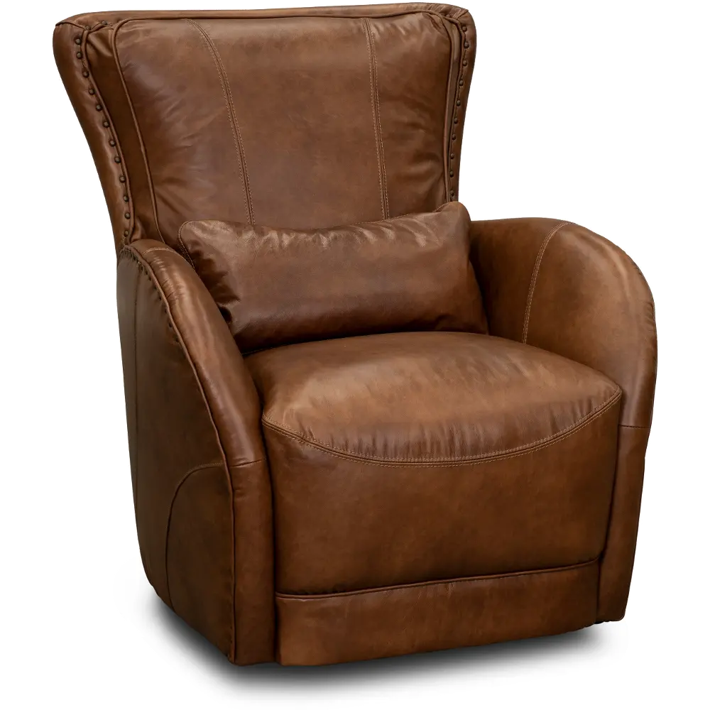 St. James Chestnut Brown Leather Self Centering Swivel Chair-1