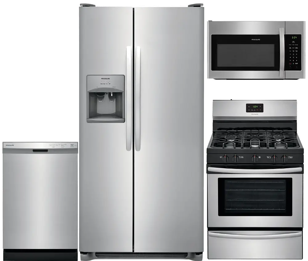 KIT Frigidaire Gas Kitchen Appliance Package with 22.1 cu. ft. Side by Side Refrigerator - Stainless Steel-1