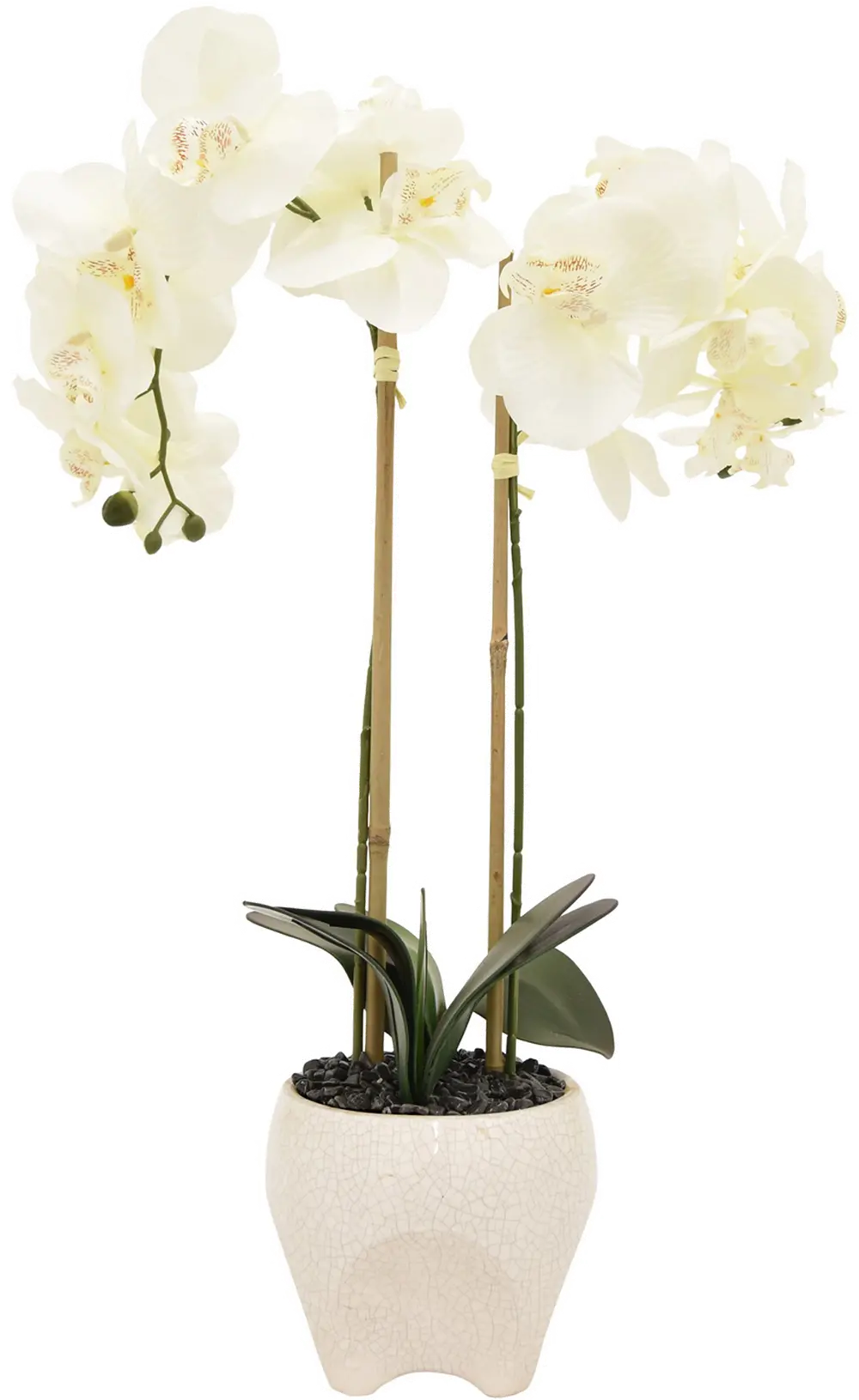 Faux White Double Orchid Flower Arrangement in Footed Pot-1