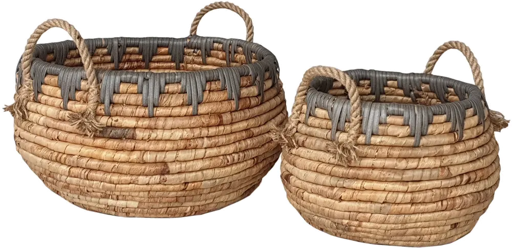 10 Inch Brown Water Hyacinth Basket with Handles-1