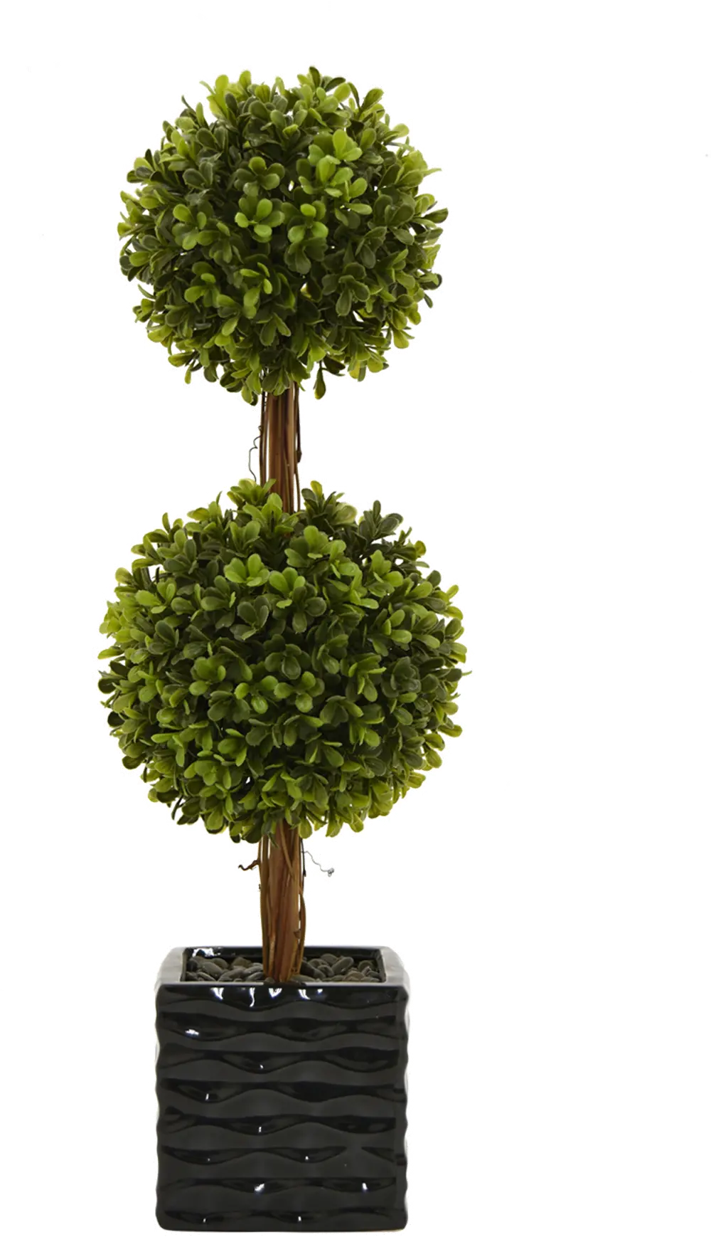 20 Inch Faux Green Double Ball Topiary in Black Pot-1
