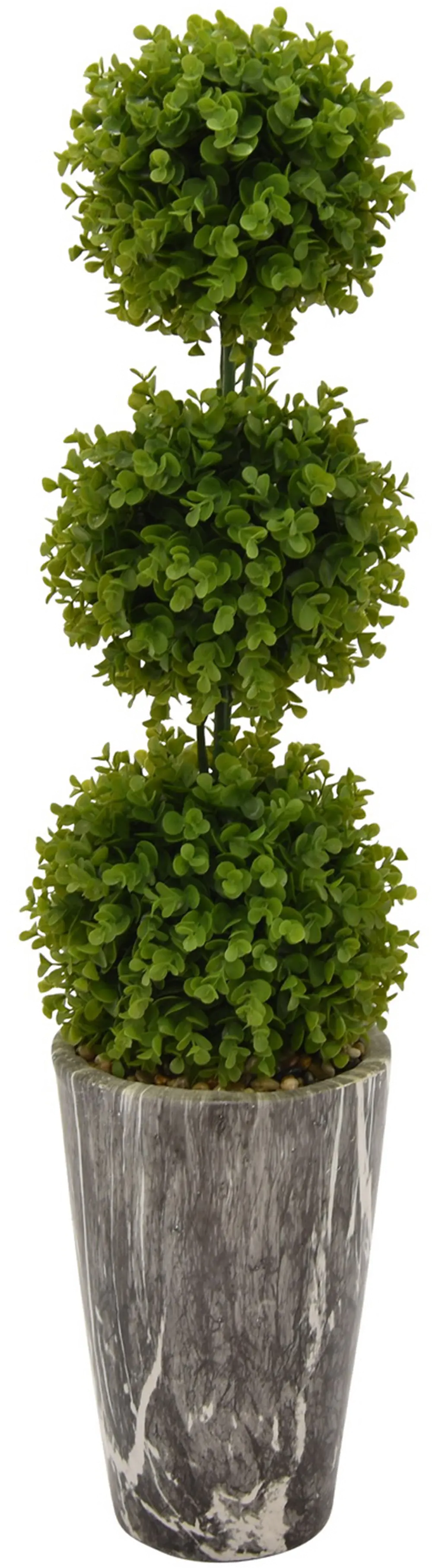 Triple Ball Faux Green Topiary Arrangement in Gray Pot-1