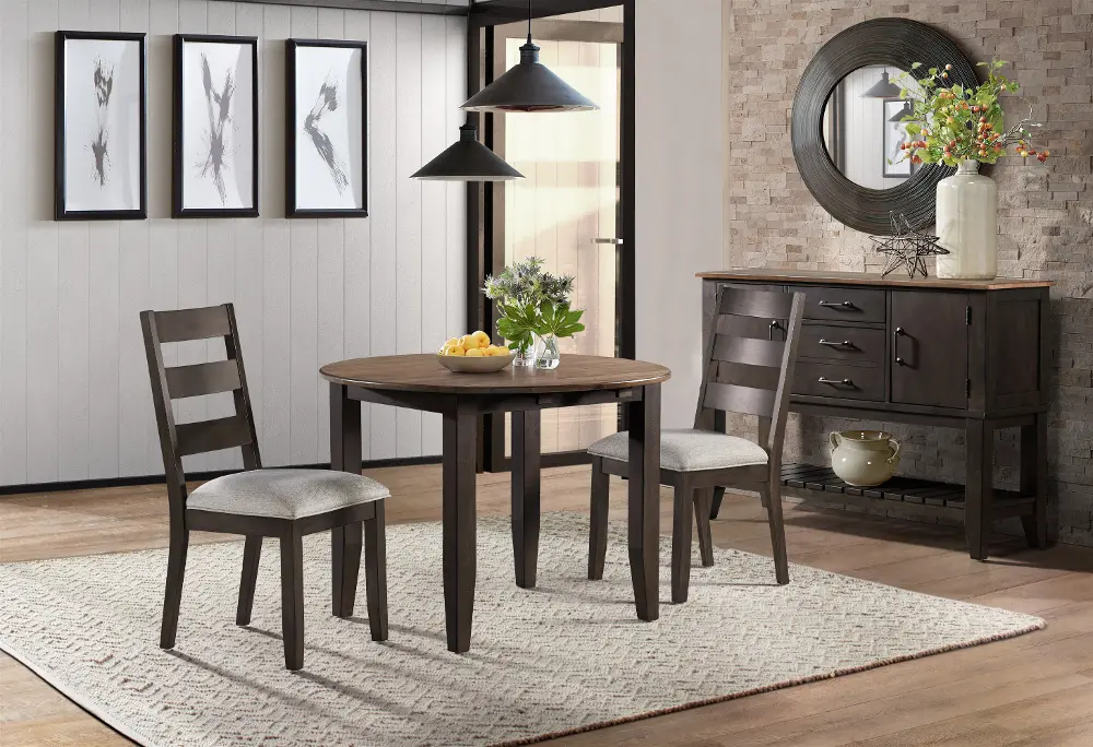 Beacon Traditional Black and Brown Round 3 Piece Dining Set-1