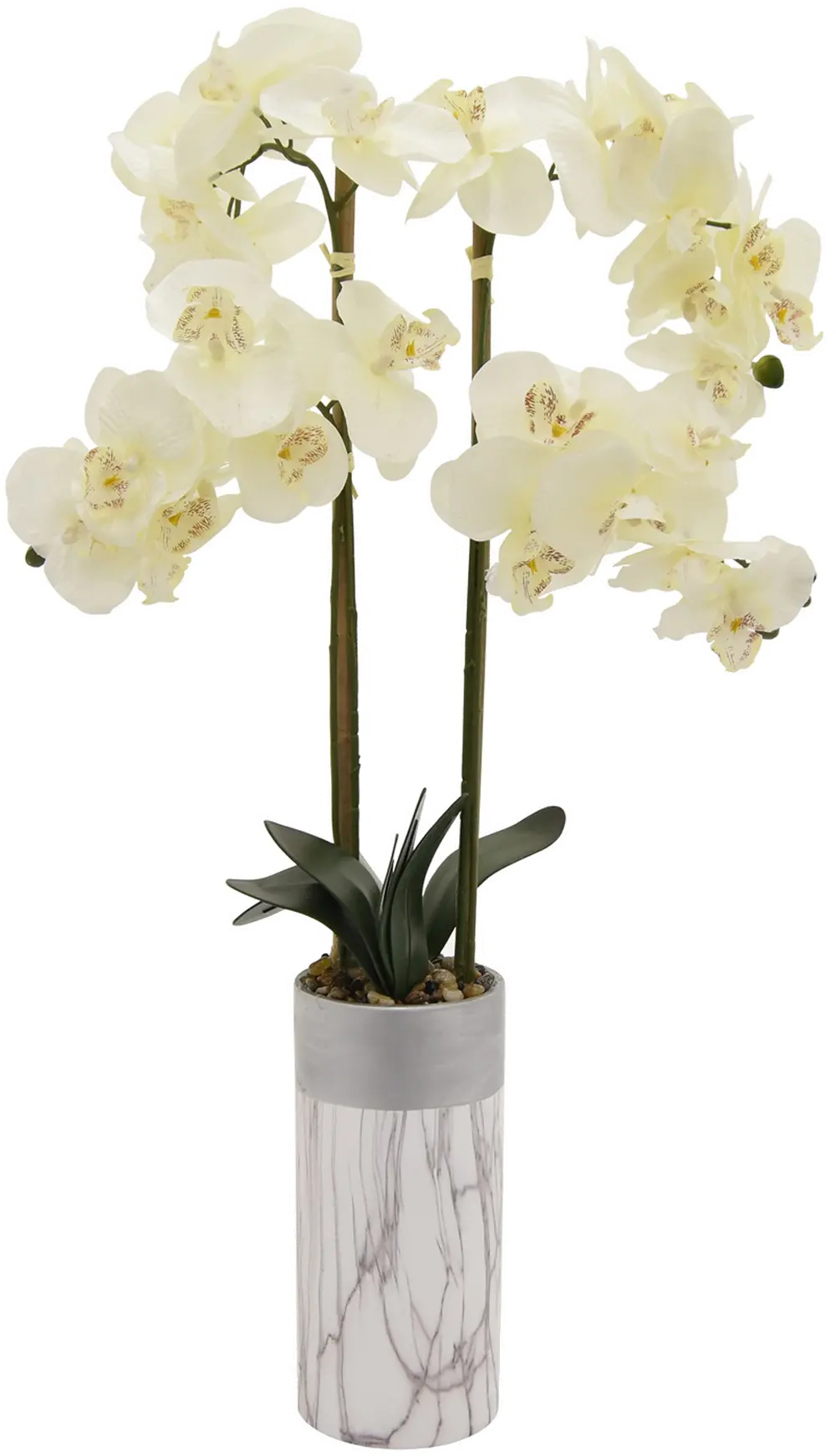 33 Inch Faux White Orchid Arrangement in Marble Pot-1