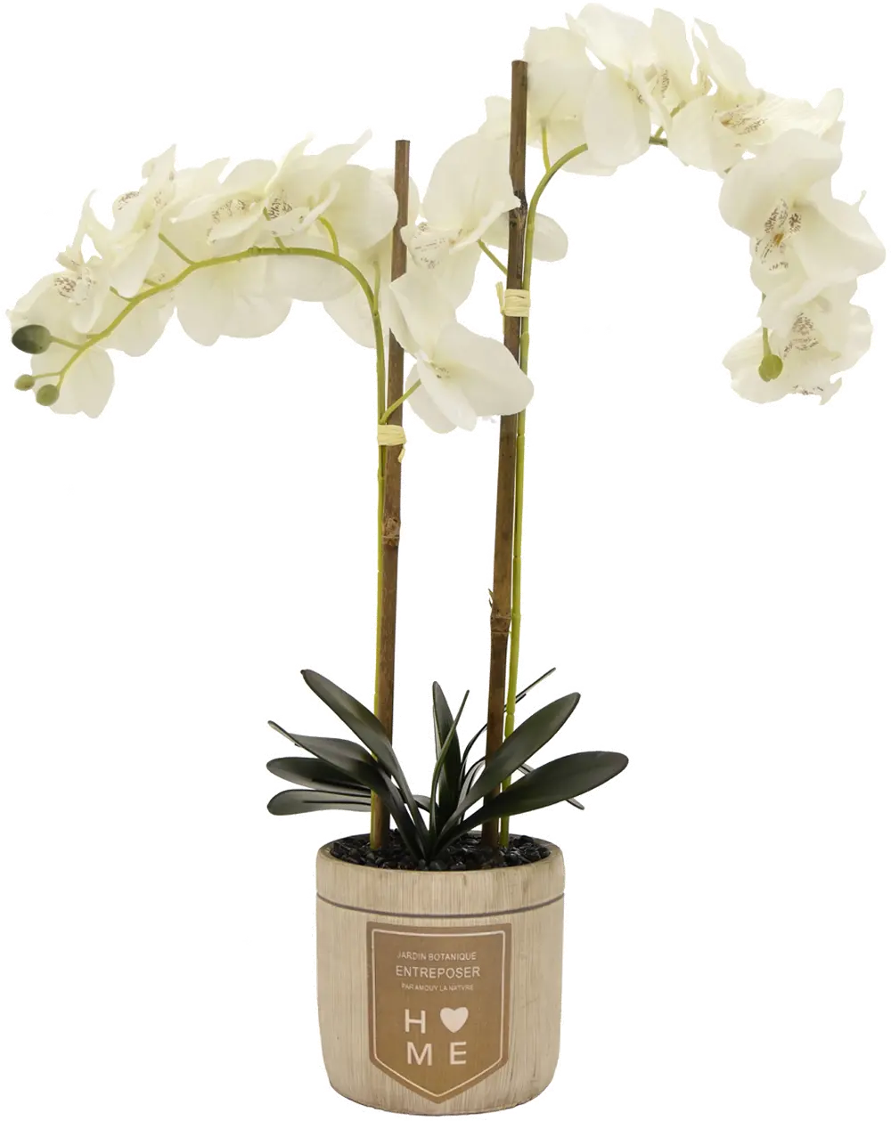 24 Inch White Faux Orchid Arrangement in Wood Pot-1