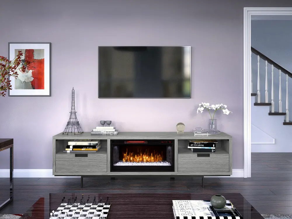 78 inch Modern Gray Fireplace TV Stand - Wynwood-1