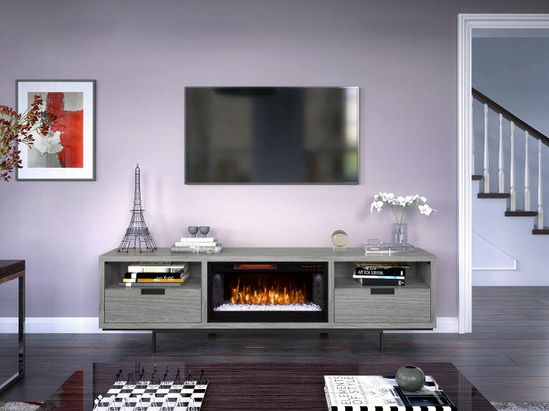 78 Inch Modern Gray Fireplace Tv Stand, Tv Stand With Built In Speakers And Fireplace