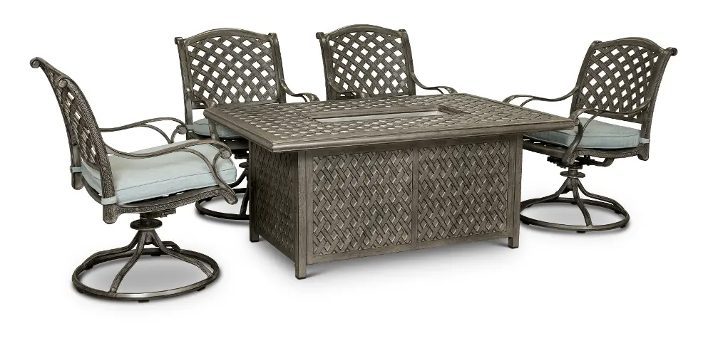 Macan 5 Piece Gray and Blue Patio Fire Pit Set-1