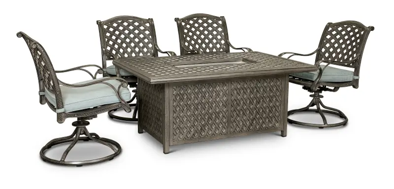Macan 5 Piece Gray and Blue Patio Fire Pit Set