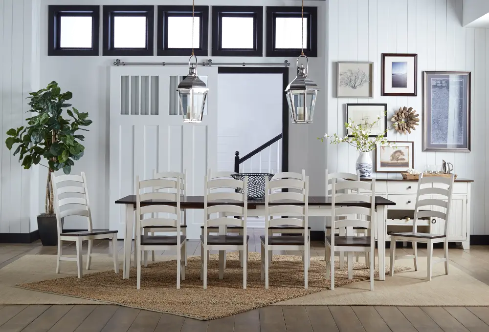 Toluca White and Brown 13 Piece Dining Set with Ladder Back Chairs - Toluca-1