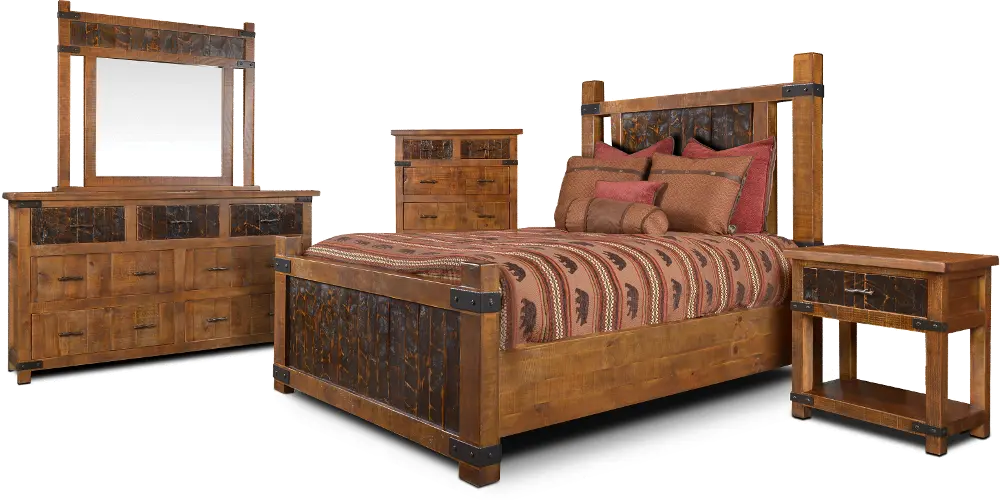 Rustic Pine 4 Piece Queen Bedroom Set - Big Timber-1