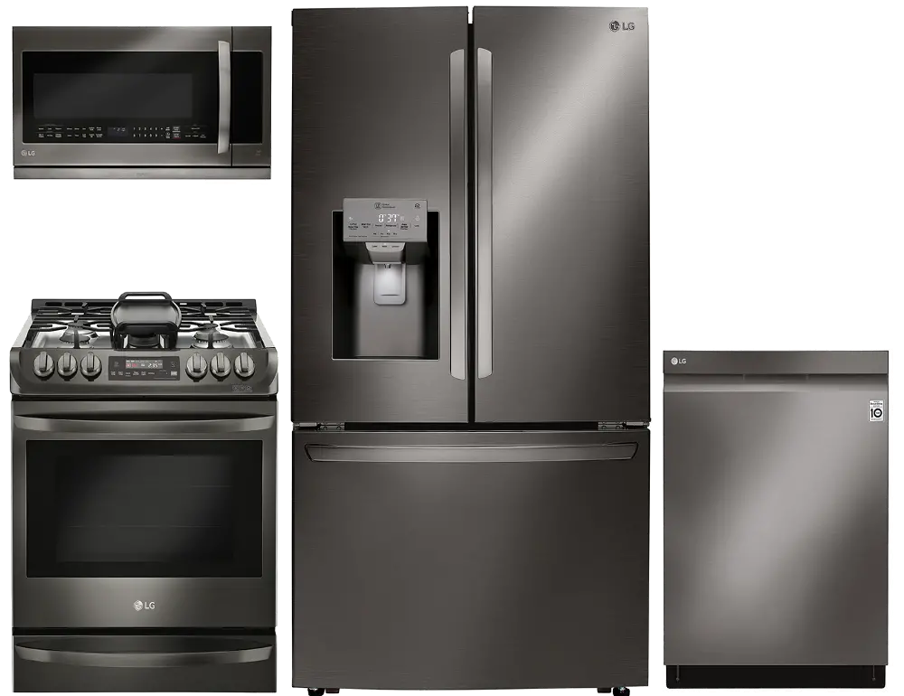 KIT LG 4 Piece Gas Kitchen Appliance Package with 23.5 cu. ft. French Door Refrigerator - Black Stainless Steel-1