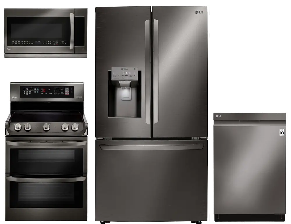 KIT LG 4 Piece Electric Kitchen Appliance Package with 23.5 cu. ft. Refrigerator - Black Stainless Steel-1