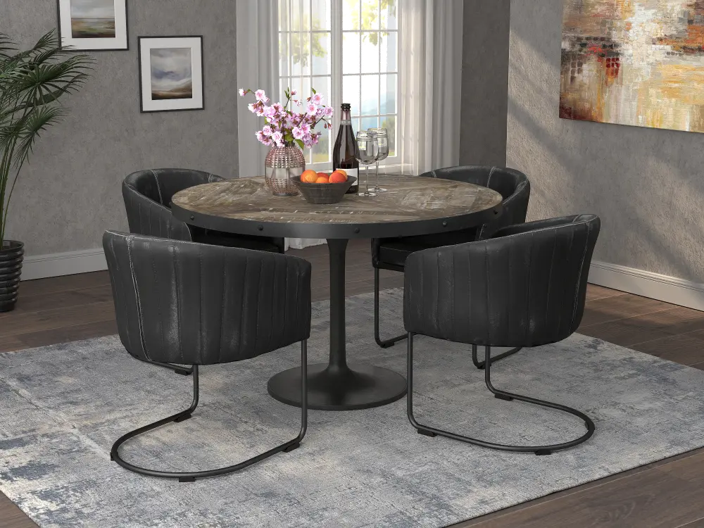 Industrial Brown and Black 5 Piece Round Dining Set - Aviano-1