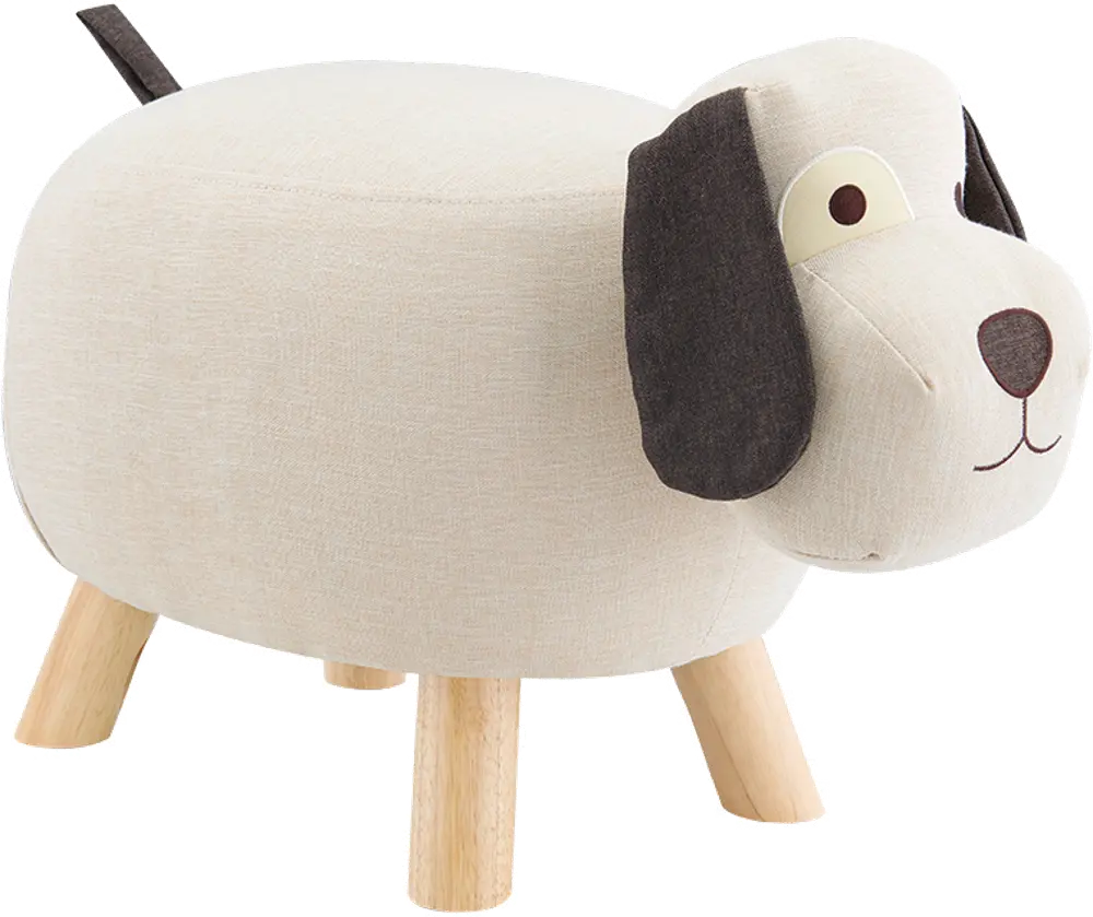 Off White and Brown Fabric Dog Stool with Wooden Legs-1