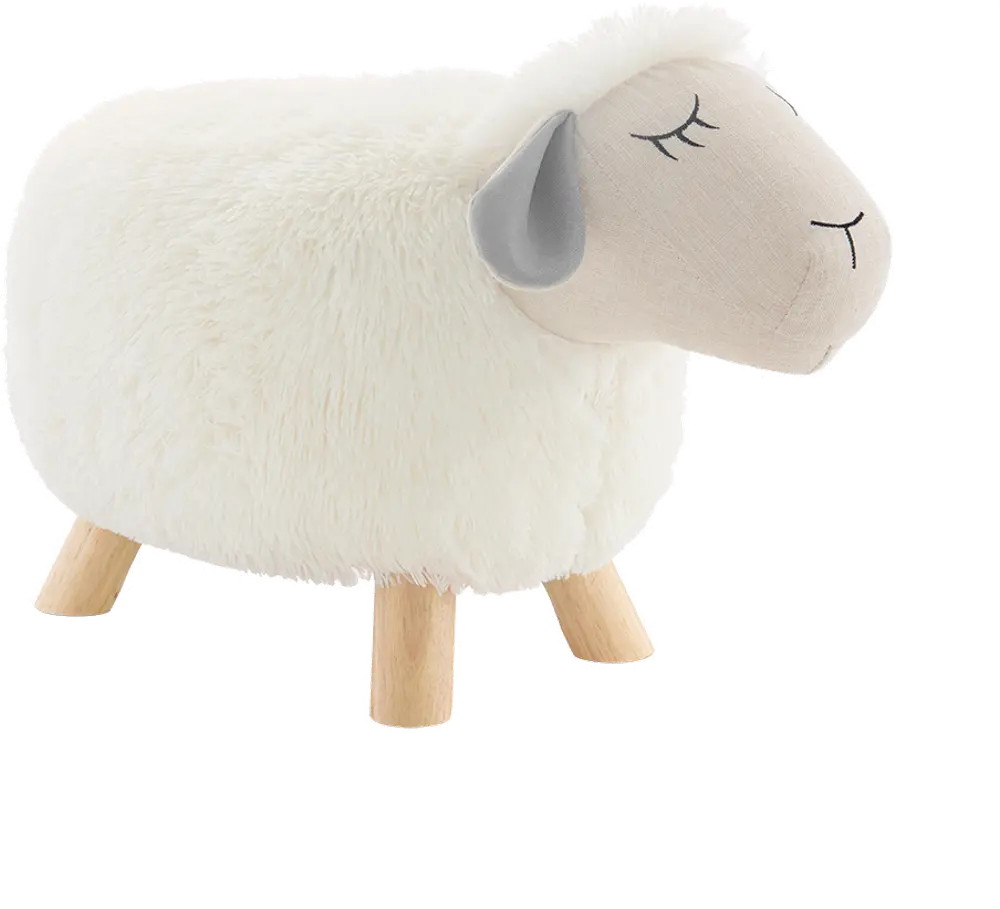 Fluffy Off White and Gray Sheep Stool with Wooden Legs-1