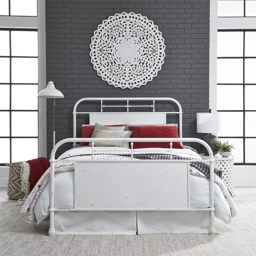 Rustic Industrial White Full Metal Bed - intage-1