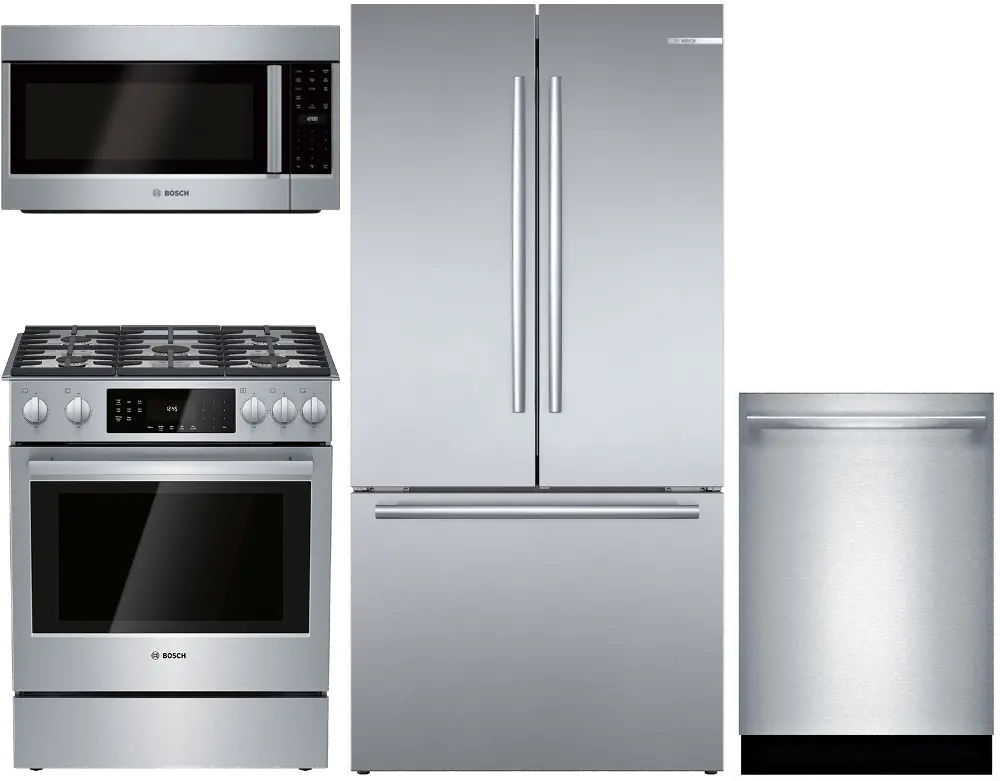 .BOSC-S/S-4PC-GASPKG Bosch 4 Piece Gas Kitchen Appliance Package with Counter Depth Refrigerator - Stainless Steel-1