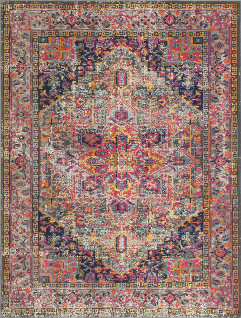 H114-GY-4X6-Z034 4 x 6 Small Traditional Blake Fuschia Pink and Blue Rug - Heritage-1
