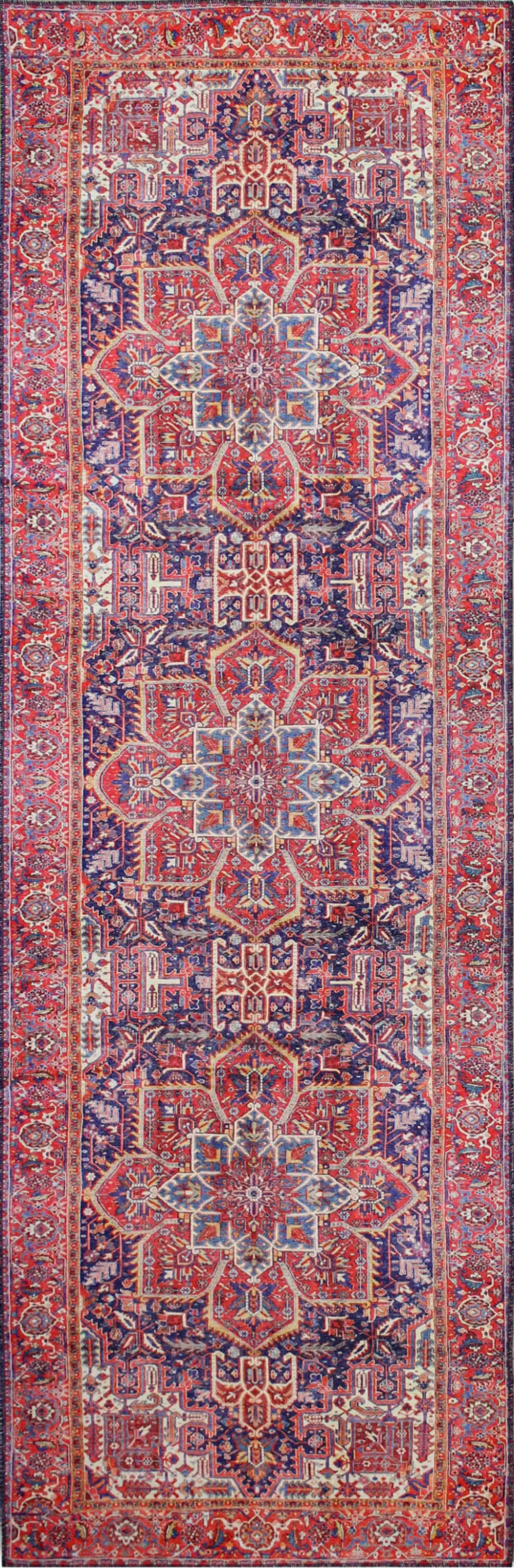 I166-DKBL-2.6X8-NR10 Traditional Zacharie Blue and Red 8 Foot Runner Rug - Impressions-1