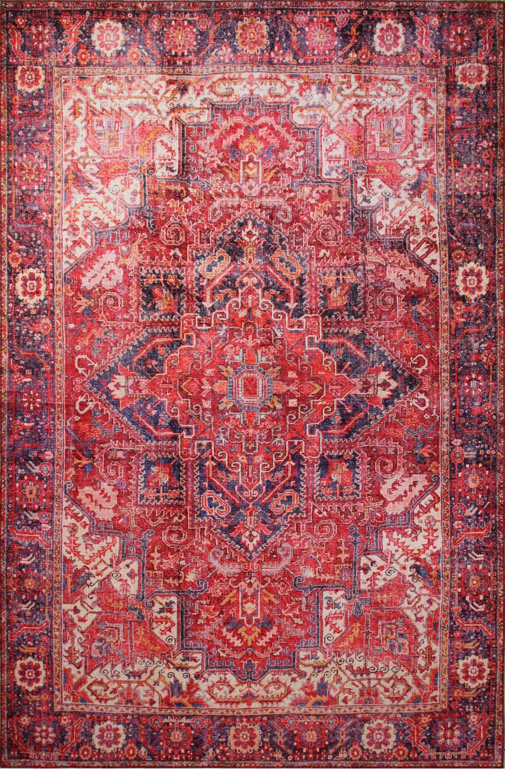 I166-RU-4X6-NR101 4 x 6 Small Traditional Zac Blue and Red Area Rug - Impressions-1