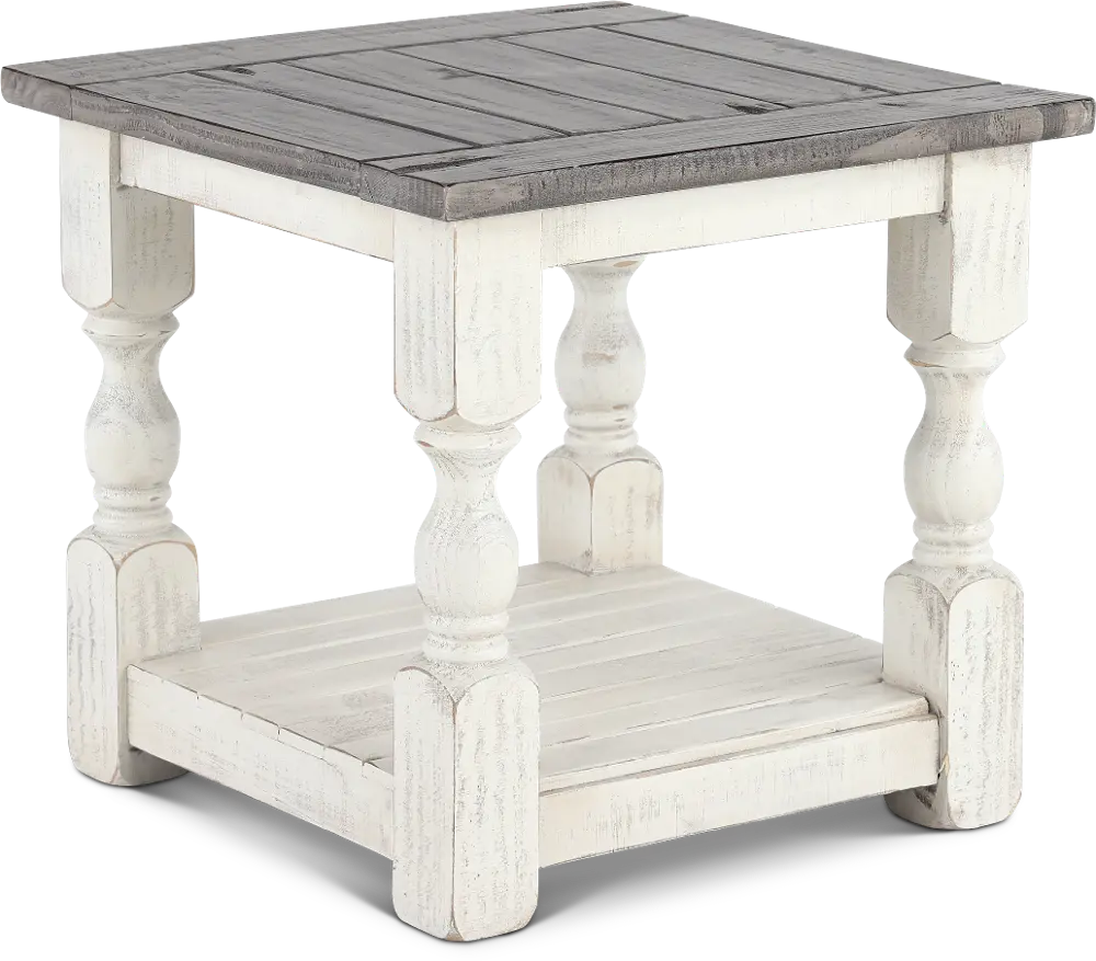 Stone Distressed White End Table-1