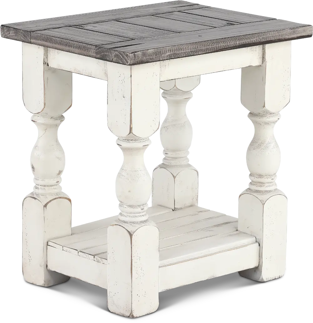 Stone Distressed White and Pine Side Table-1