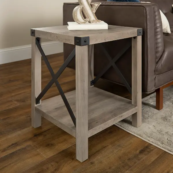 Metal X Rustic Gray Wash Side Table, Gray Rustic Side Table