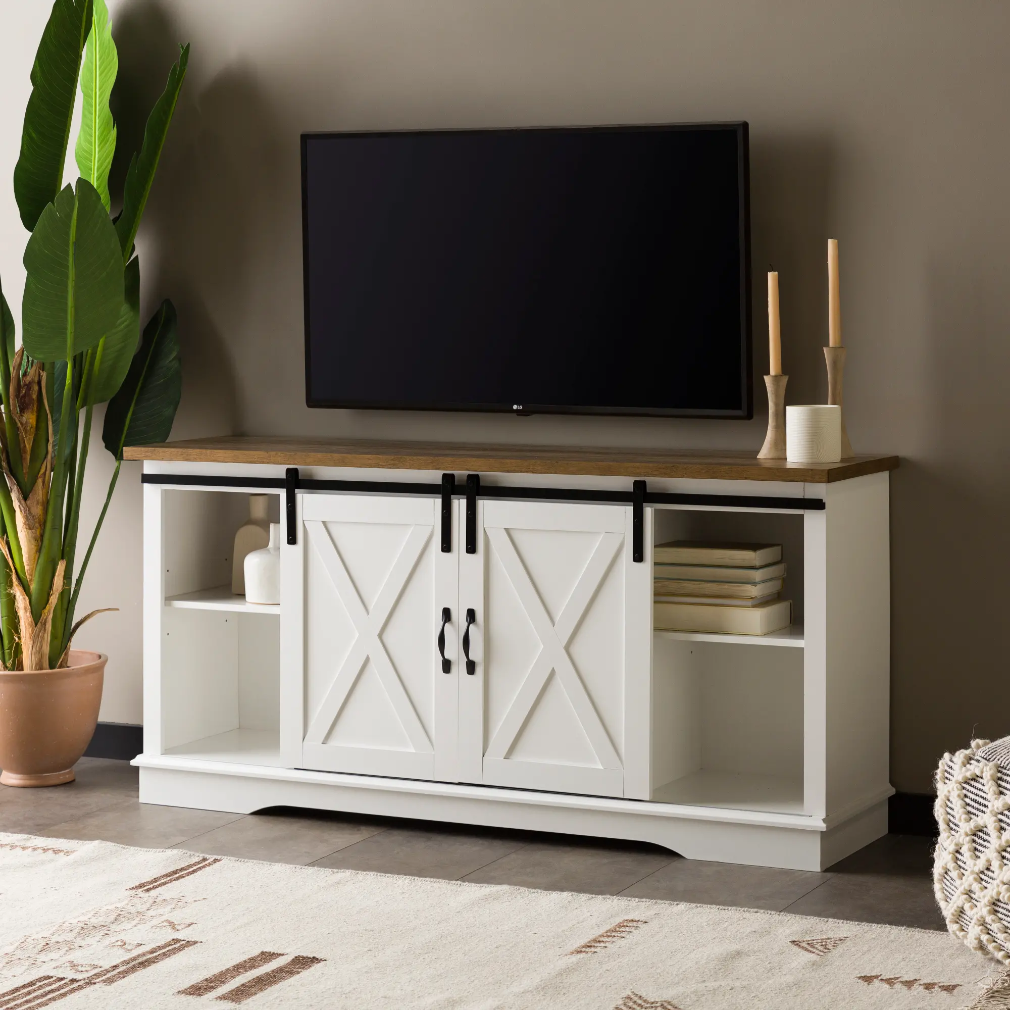 Bailey White 58 Inch Farmhouse Wood TV Stand - Walker Edison