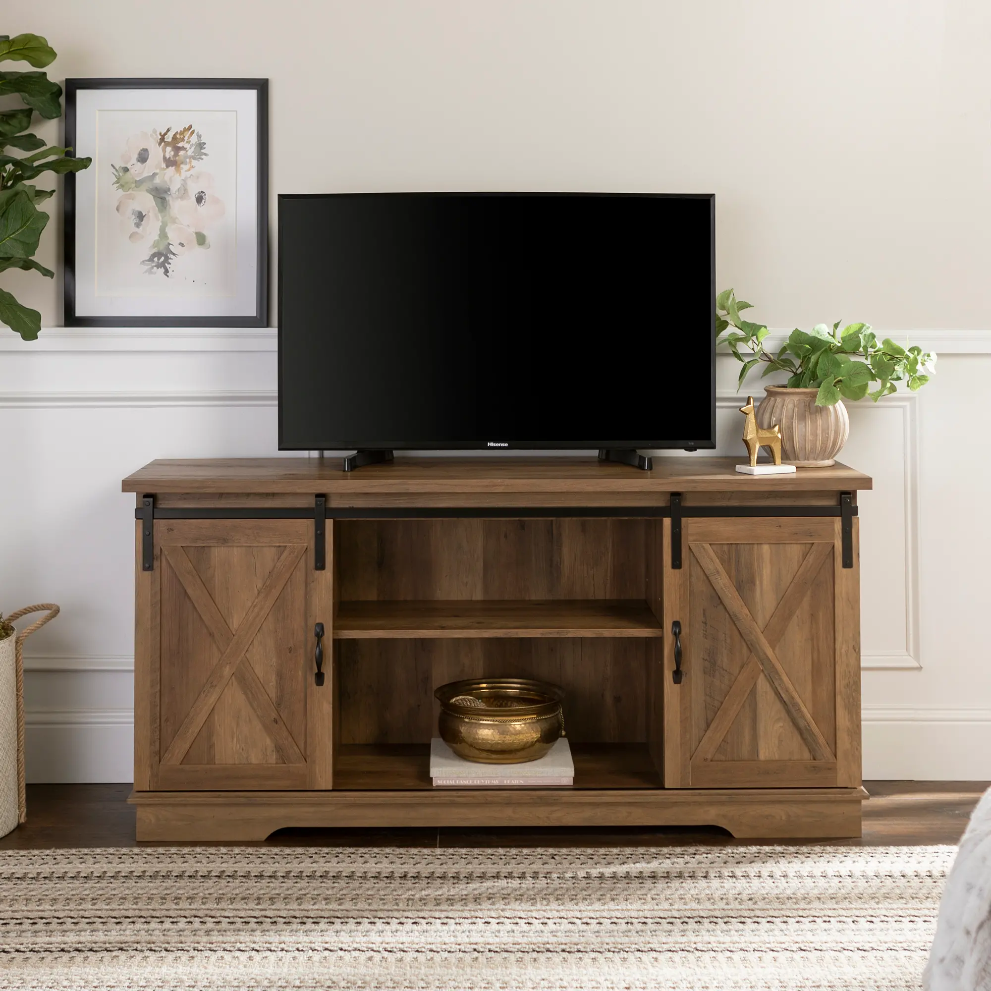 Bailey Rustic Oak 58 Inch Wood Farmhouse TV Stand - Walker Edison