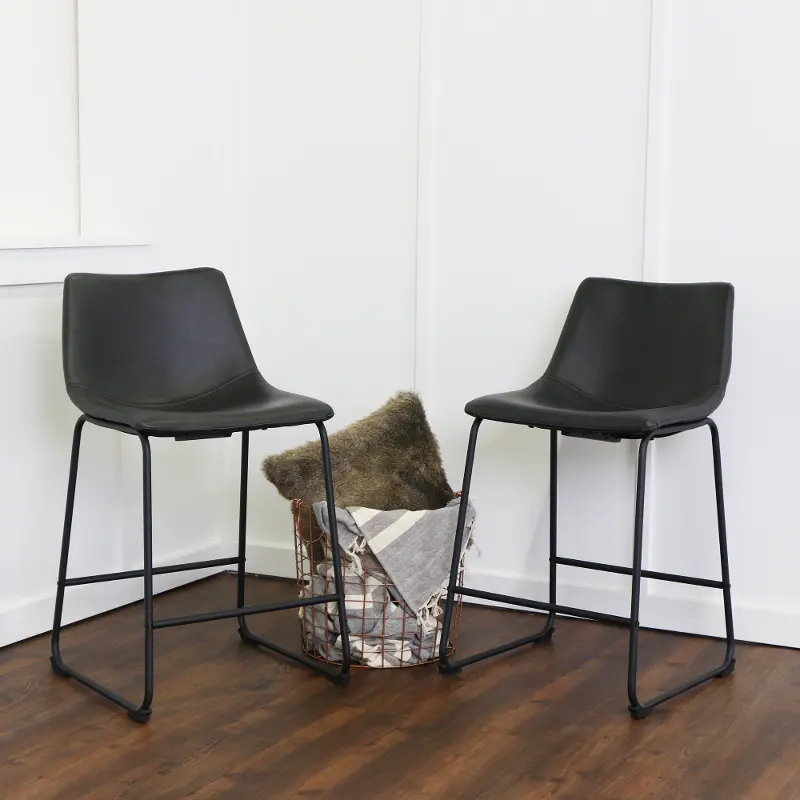 Industrial Black 26 Counter Height, Leather Counter Stools Set Of 2
