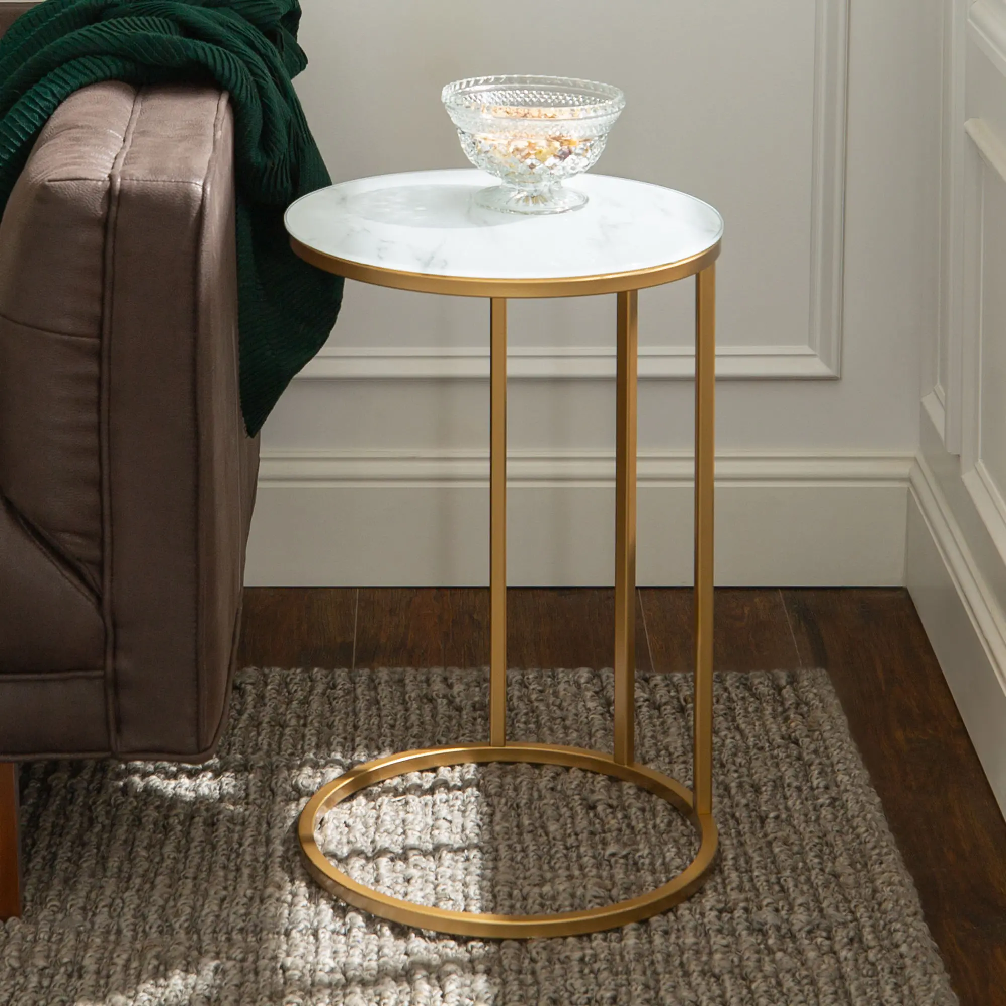 Modern Faux Marble Round End Table - Walker Edison