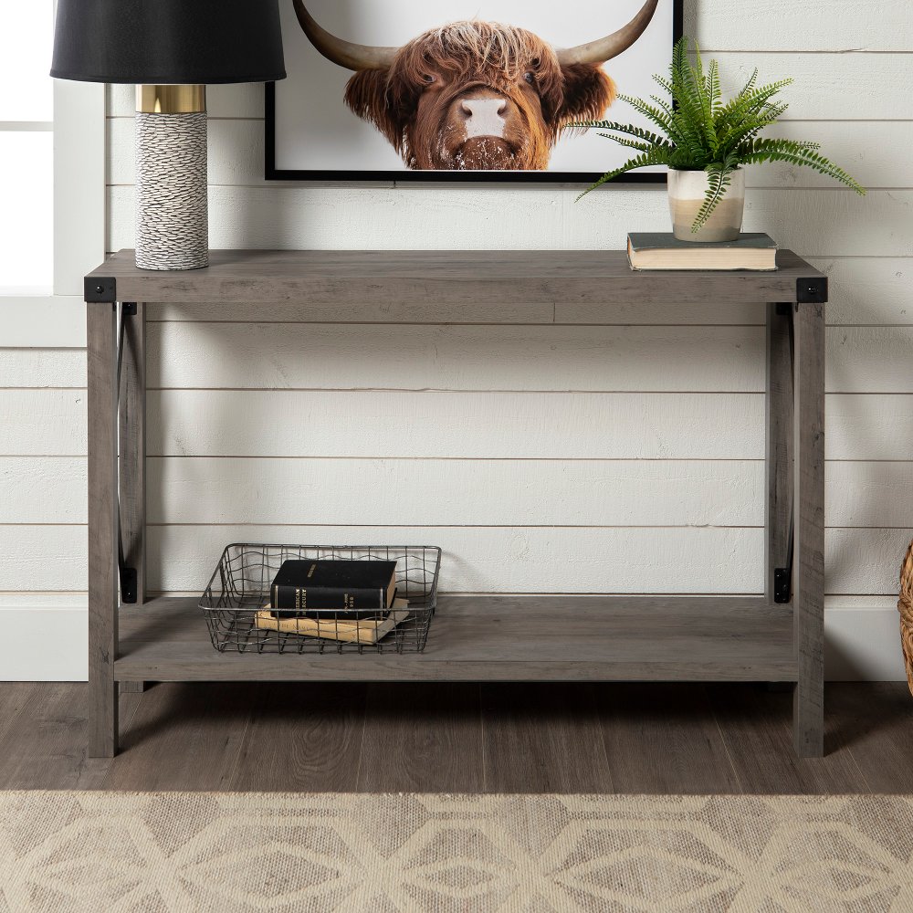 Metal X Rustic Gray Wash Entryway Table - Walker Edison